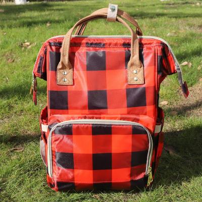 China Custom Multifunctional Backpack Travel Mummy Baby Buffalo Diaper Bag Large Capacity Mummy Backpack Bags for sale