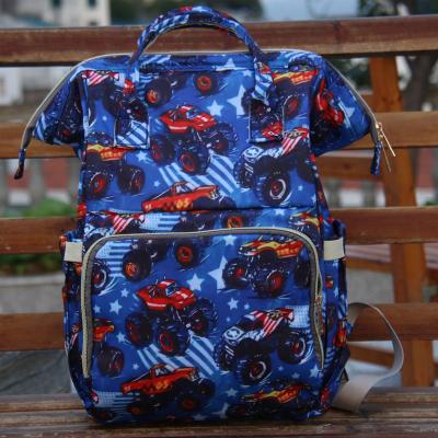 China Multi-Function Custom Backpack Monster Truck Backpack Diaper Bag Western Large Capacity Water Resistant Travel Mom Backpack Bags for sale