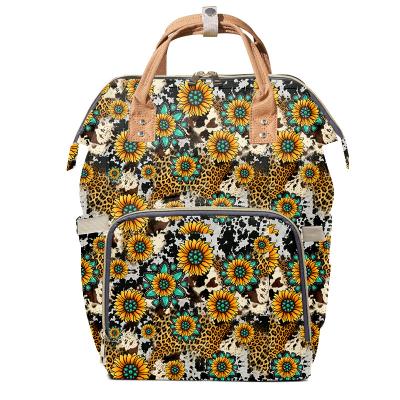 China Water Resistant Cowhide Sunflower Sunflower Travel Mummy Bag Large Capacity Custom Multi-Function Western Distressed Mummy Backpack Western Bag for sale