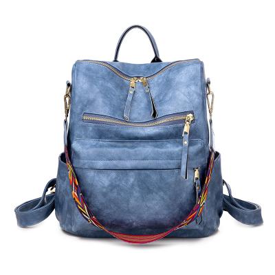 China Wholesale Waterproof Sky Blue Women Backpack Purse With Guitar Strap Lady Convertible School Shoulder Bag With PU Leather For Girls for sale