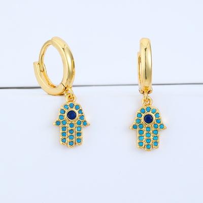 China European and American Fashionable Creative Design Evil Eye CZ Zircon Shiny Earrings For Women Evil Eye Stud Earrings for sale