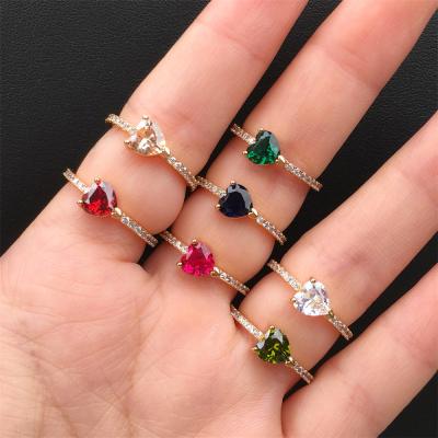 China Trendy Vintage Zircon Ring 18K Gold Plated Open Adjustable Heart Solid Brass Seal Rings for sale