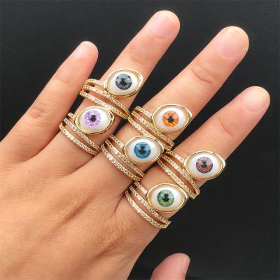 China Vintage Wholesale High Quality Fashion Thin Layer Gold Evil Eye Rings Multicolor Crystal Ring Jewelry For Gift for sale