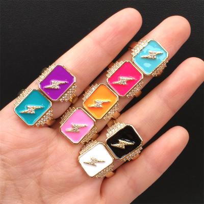 China Trendy Vintage Lightning Ring Dripping Oil 18K Gold Plated Enamel Ring Drop Oil Solid Brass Open Adjustable Rings for sale