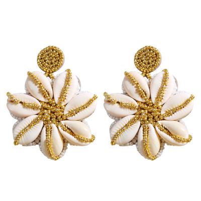 China Best Jewelry Earrings Summer Beach White Pearls Online Shopping Cowry Shells Earrings For Woman for sale