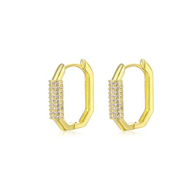 China 2021 TRENDY Geometric CZ Hoop Earrings Women Statement Earrings Shiny 18k Gold Plated Stud Earrings Wholesale for sale