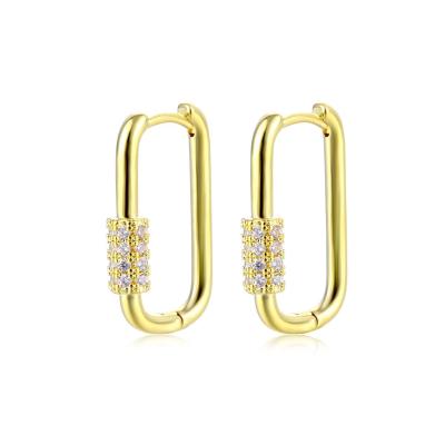 China TRENDY 18k Gold Plated Fashion Earrings 2021 Shiny CZ Hoop Earrings For Women Statement Geometric Earrings Wholesale for sale