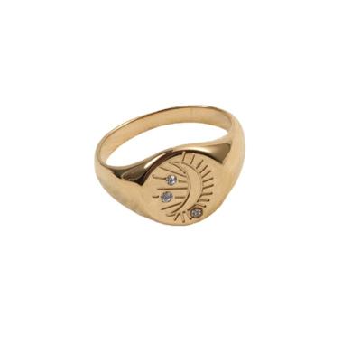 China Vintage 18K Gold Plated Stainless Steel Moon Ring Jewelry Titanium Ring For Women for sale