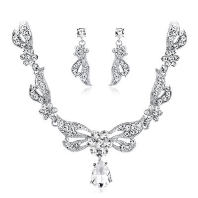 China New Design TRENDY Luxury Rhinestone Necklace Set Wedding Jewelry Gift Sets For Women for sale