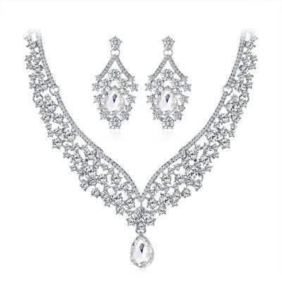 China New Design TRENDY Luxury Rhinestone Necklace Set Wedding Bridal Jewelry Set Gift for sale