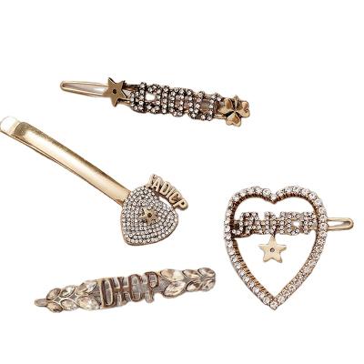 China Alloy Diamond Alphabet Hairpin Rhinestone Hairclip Love Letter Sweet Kind Sparkle Happy Hair Clip for sale