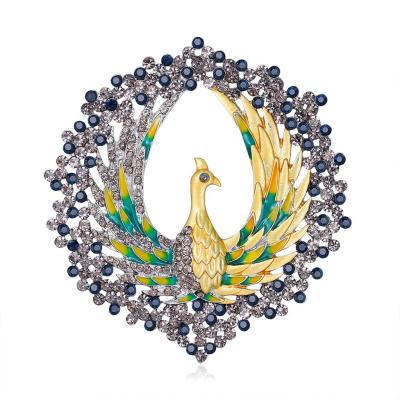 China Retro faux stone Crystal Brooch Accessories Wholesale ALLOY fashion personality peacock vintage brooch creative animal for sale