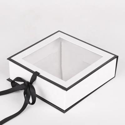 China 2023 Recycled Materials Custom Luxury White Cardboard Clothes Scarf Napkin Folding Paper Gift Box With Clear Window Clothes Packaging for sale