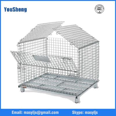 China steel cargo Basket/Wire Mesh Box/Collapsible Warehouse pallet/mobile Cages With Fork Guide for sale