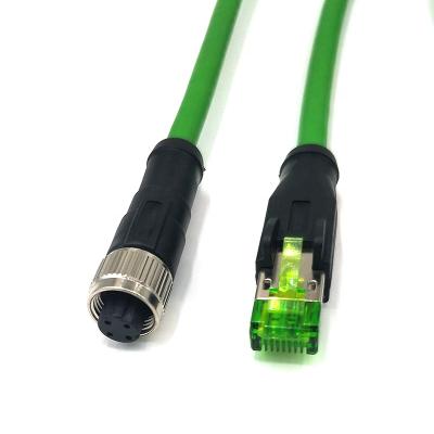 China M12 4 Pin D Automotive Code Male Connector To Male RJ45 Ethernet Cable for sale