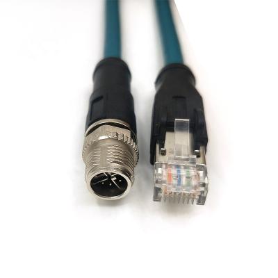 China Zinc alloy with nikelplate RJ45 ethernet shielded cable M12 8pin X code male to Cat6A male connector cable for sale