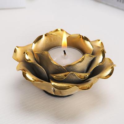 China Flower Home Table Decorative Luxury Golden Lotus Home Decoration Ceramic Tea Light Candle Holders for sale