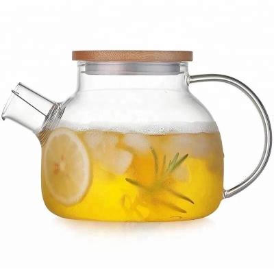 China China Wholesale Handmade Clear Sustainable Borosilicate Glass Teapot With Bamboo Lid for sale