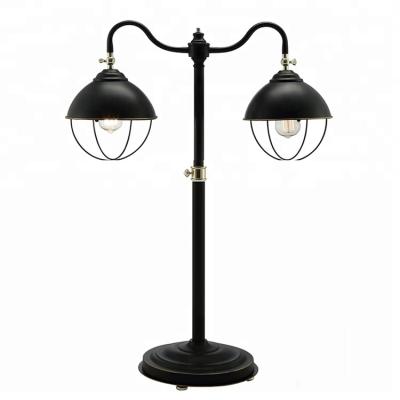 China Traditional Home Living Room Bedroom Industrial Metal Double Heads Black Shades Table Lamps for sale