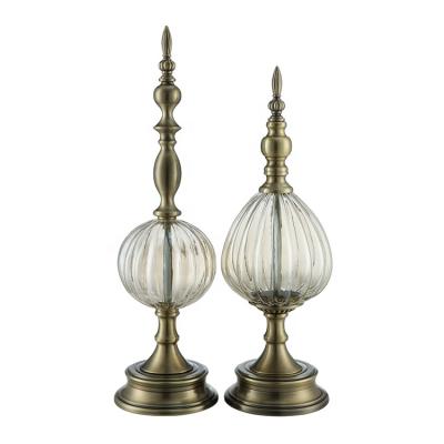 China American wholesale home accessories living room style finial antique brass metal and glass home decor for sale