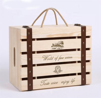 China Handmade Custom Unfinished Luxury Pine 6 Bottle Wine Wooden Gift Box Packaging for sale