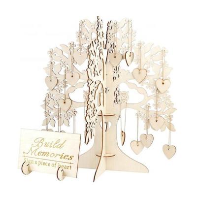 China Custom rustic wooden 3d tree heart sign wedding guest book alternative wedding party decoration supplies for sale