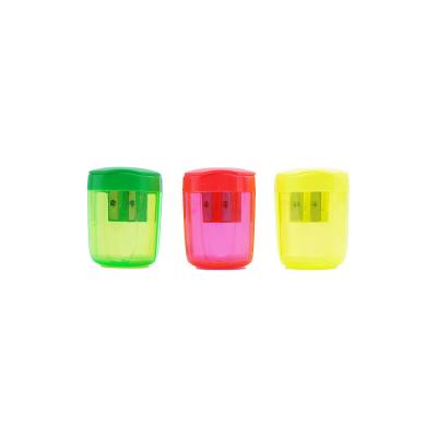 China Modern Custom Compact Double Hole Geometry Portable Colorful Plastic Rotating Cover Handheld Pencil Sharpener for sale