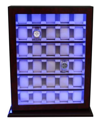 China With LED Light Inside Wall Rack Cabinet Display Wooden Watch Box With LED Light Custom for sale