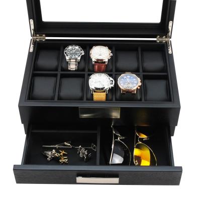 China With Drawer Mens Desktop Black Wood 10 Watch Accessories Tool Box Watch Box Wood With Drawer for sale