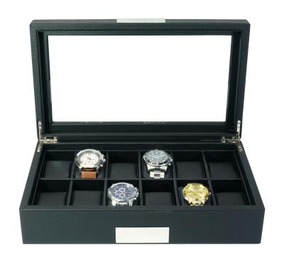 China 2021 New Style 12 Slots Watch Cases PU Protective Carrying Black Leather Watch Box For Storage Display Watch for sale