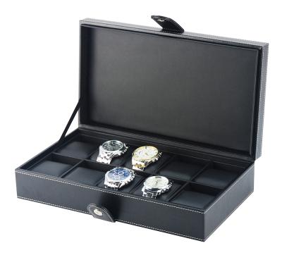 China Handmade Sonny 10 Slots Lychee Pattern Black PU Leather Watch Box Leather Box for sale