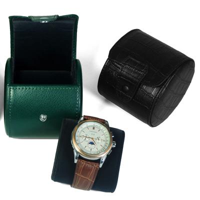 China Portable design for travel watch case custom simple leather green punch displacement gift box in stock for sale