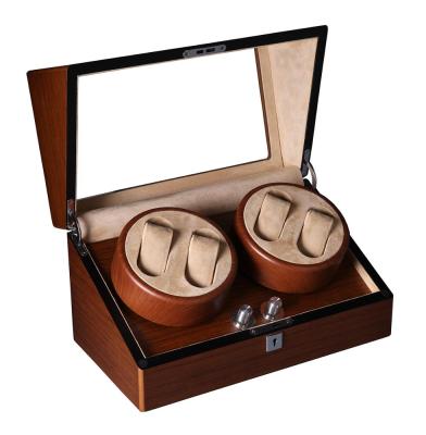 China Handmade Natural Wood Color Vintage Wooden Watch Box Rotating Watch Winder Custom for sale