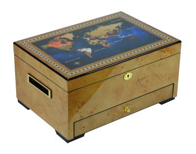 China Include 1 Hygrometer and 1 New Design Custom Humidor 2021 Cedar Wooden Cigar Case Spanish Humidor with Drawer and World Map for sale