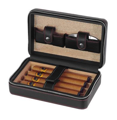 China Cigar Humidor Travel Leather Cigar Case China Manufacturer Handmade Portable Cigar Box Cedar Wood Lining Box Humidor for sale