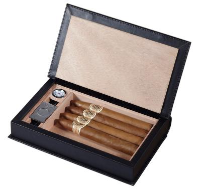 China High End Handmade Humidor Sonny Book Humidor Black Leather Travel Cigar Humidor Case In Stock for sale