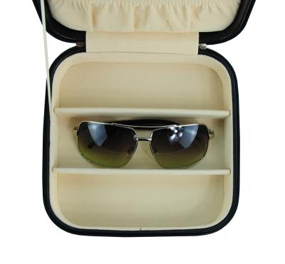 China For 3 Sunglasses Storage 3 Slot Black Leather Sunglasses Organizer Case With Zipper For Travel for sale