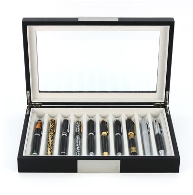 China Customization Cheap Matte Black Wooden Pen Box Graduation Gift Box As Gift Storage 10 Pieces Pens for sale