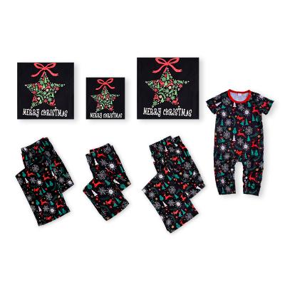 China Christmas QUICK DRY PJ With Short Sleeve Black Tee And Print Pants Loungewear Family Matching Pajamas Sets for sale