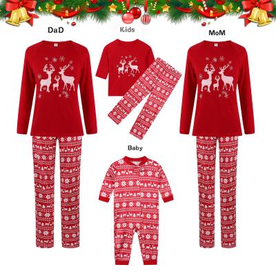 China Red Christmas Jammies Holiday QUICK DRY Deer Print Sleepwear Cotton Nightgowns Pants Set Long Sleeves Family Matching Pajamas for sale