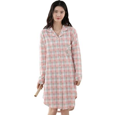 China Factory direct high quality QUICK DRY long sleeve button down nightgowns plaid nightgown nightgown sleepwear for women for sale