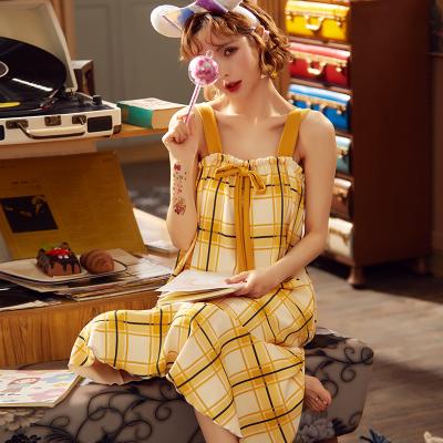 China China Factory Good Cotton Nightgown Sling Summer Sleeveless Plus Size Loose Mid Length Korean Cute Plaid Sleep Dress QUICK DRY Pajamas for sale