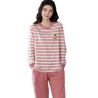 China Good quality factory direct QUICK DRY full sleeve striped cotton top pajamas plus size sleepwear for women for sale