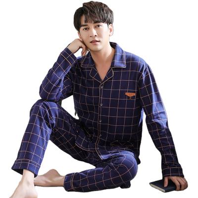 China Factory Direct QUICK DRY Men's V-Neckline Autumn Winter Custom Button Down Home Wear Cardigan Lapel Pajamas Plaid Cotton Pajamas Set for sale