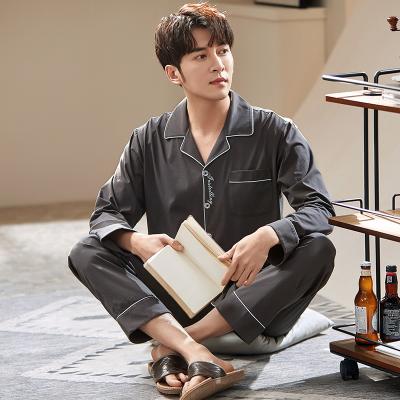 China QUICK DRY Factory High Quality Mens Cotton Pajamas Set Soft Long Sleeve Button Closure Classic Loungewear Sleepwear for sale