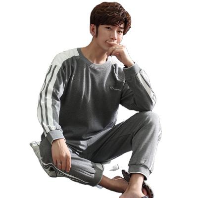 China Sporty Crew Neck Sleepwear Gray Long Sleeve Long Pants High Quality Cotton QUICK DRY Fabric For Mens O Neck Mens Pajamas Set for sale