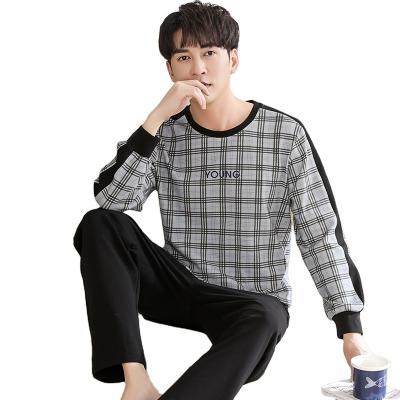 China Factory Direct Sales Winter QUICK DRY Custom Long 2 Piece Pajamas Designer Custom Plaid Cotton Top And Black Pant Sleepwear For Men for sale