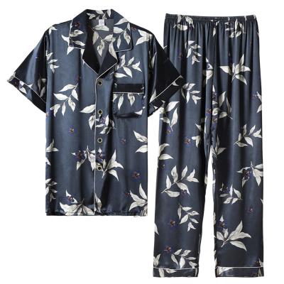 China QUICK DRY Mens Satin Short Sleeve Pajama Set Silk Pajamas Long Button Down Pj Set Classic Sleepwear Loungewear for sale