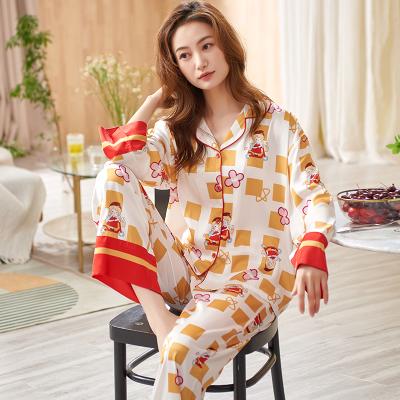 China Wholesale QUICK DRY girls love loungewear satin V neckline luxury pajamas set long super soft silk sleep suit for women for sale