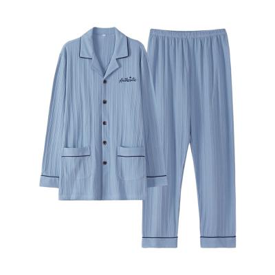 China Professional Production Men's Breathable Blue Pajamas Comfortable Pajamas Set for sale